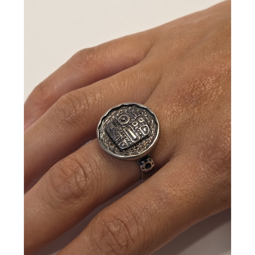 Silpada Sterling Silver Aztec Mosaic Disk Ring Size 8 Tribal Signed